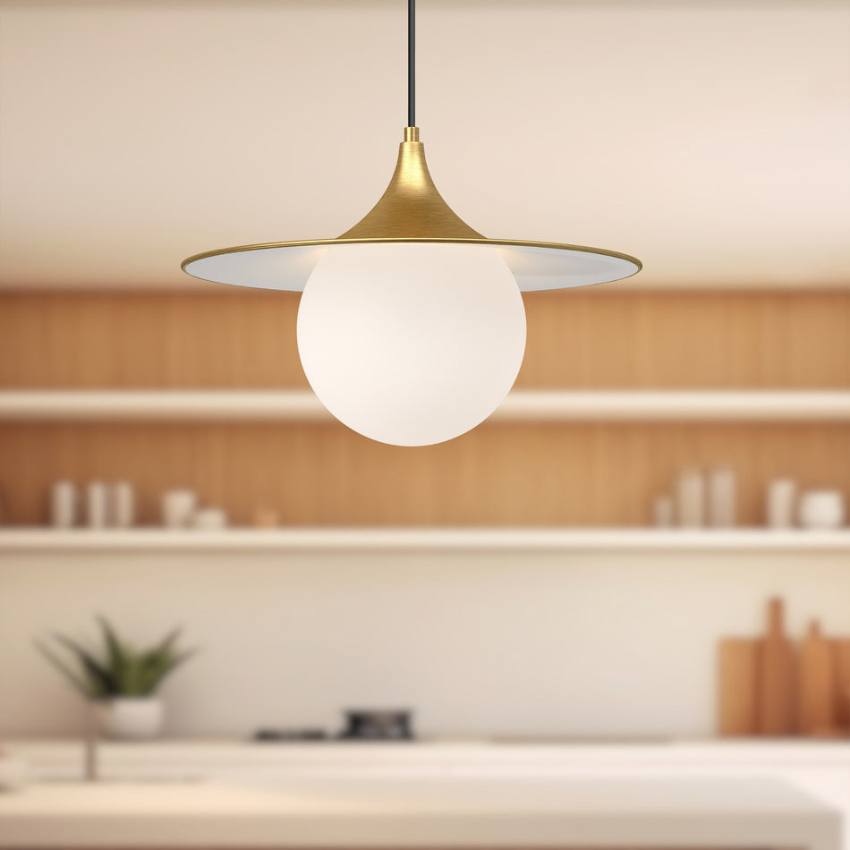 Fuji 16-in Brushed Gold/Opal Matte Glass 1 Light Pendant by ALORA MOOD