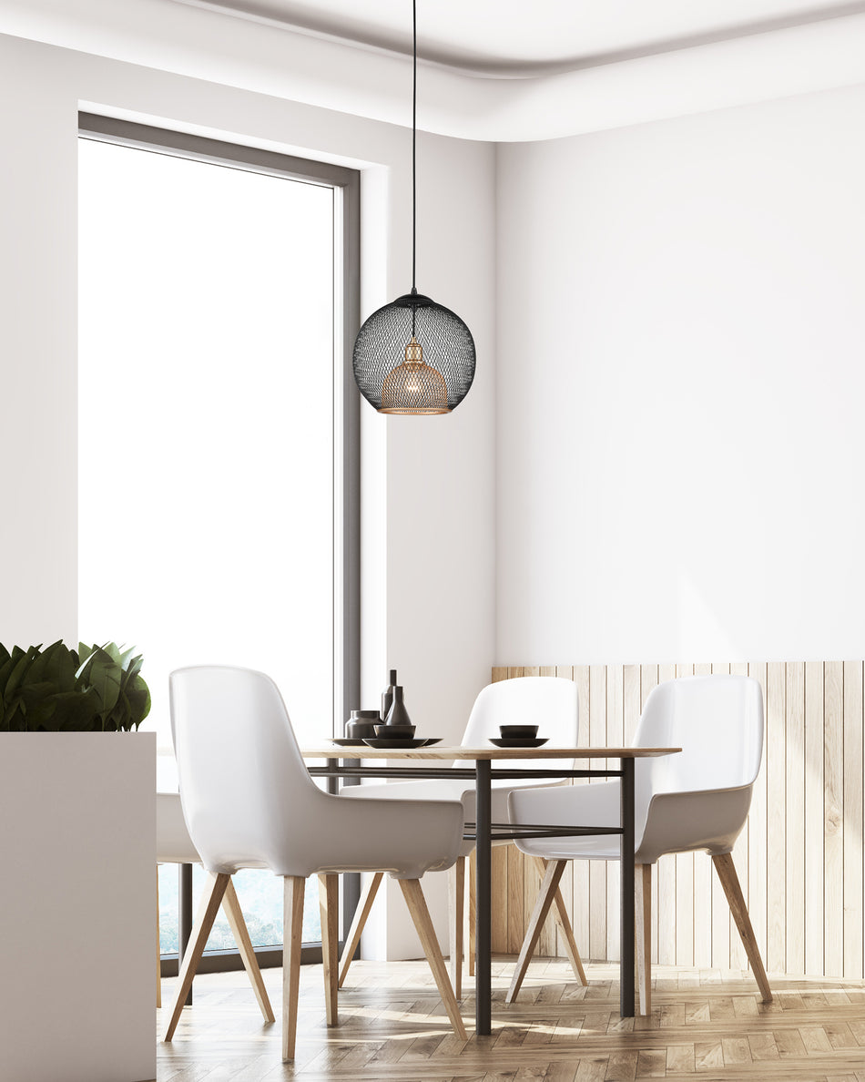 Gibraltar 12-in Black/Gold 1 Light Pendant by KUZCO