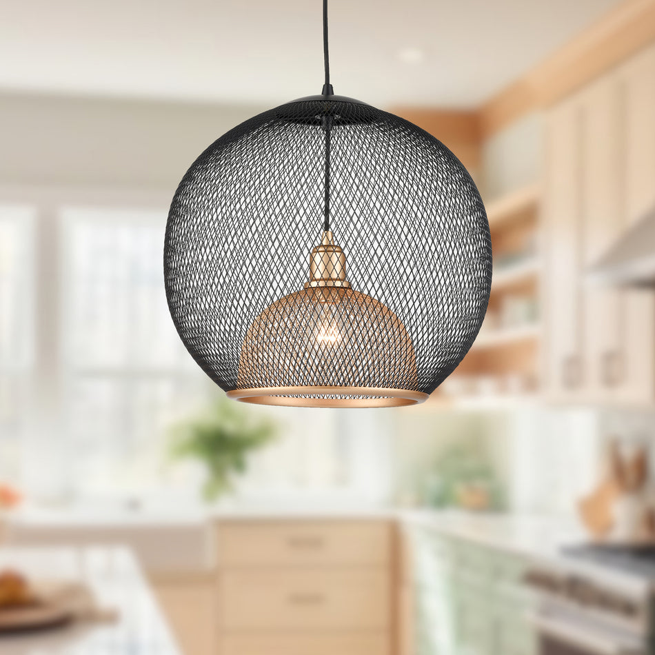 Gibraltar 18-in Black/Gold 1 Light Pendant by KUZCO