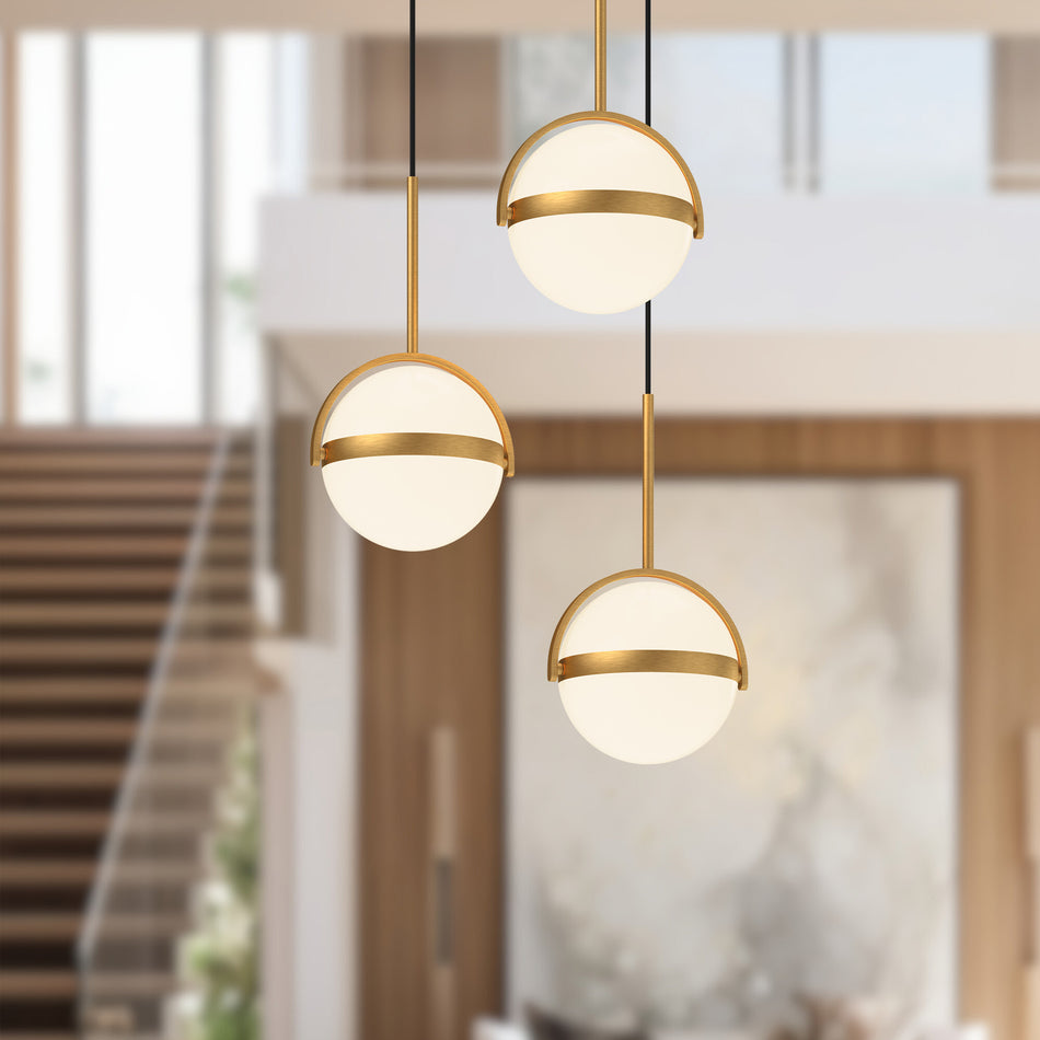 Globo 3 Head Brushed Gold LED Multi Pendant by ALORA