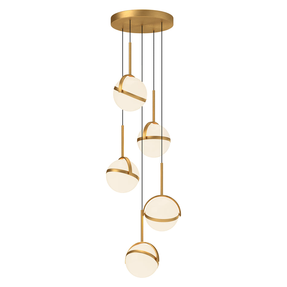 Globo 5 Head Brushed Gold LED Multi Pendant