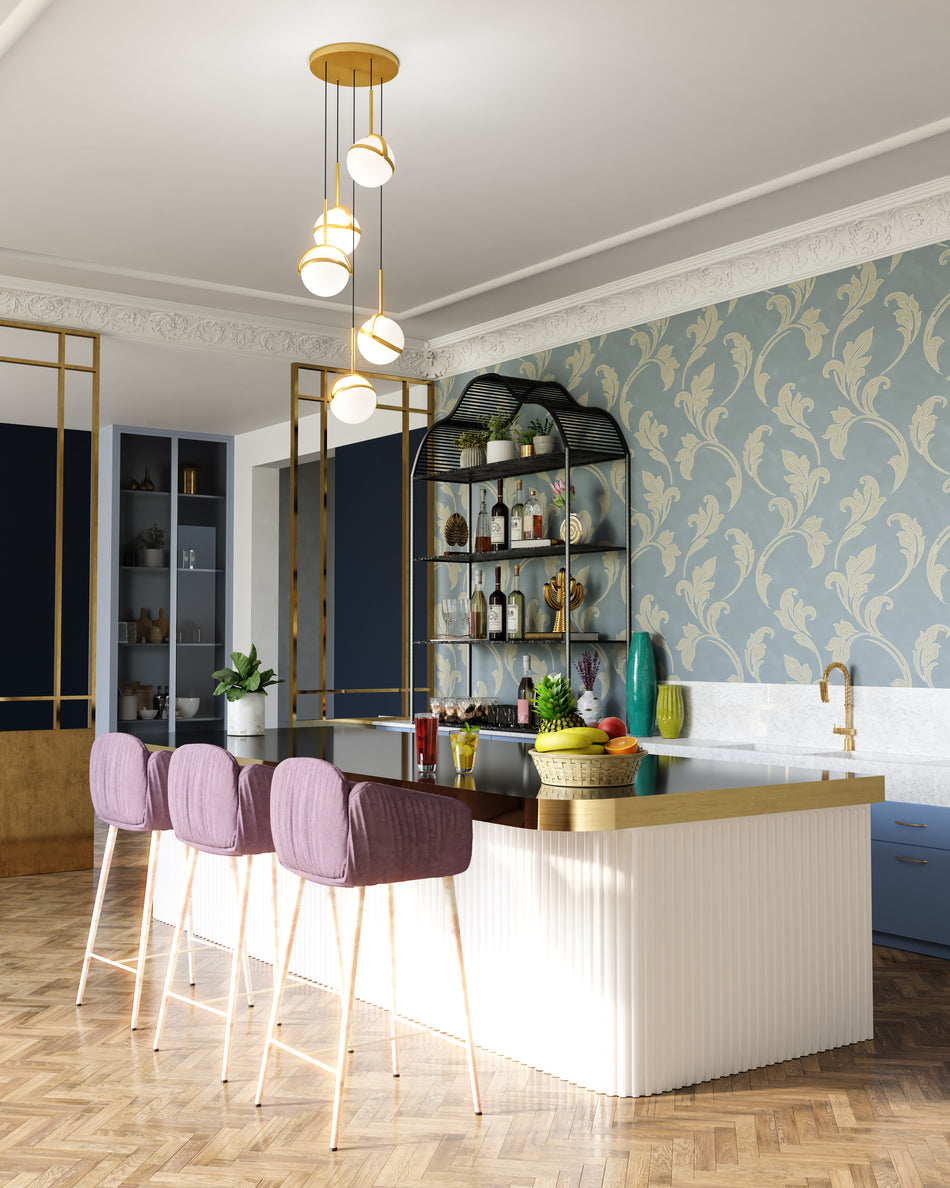 Globo 5 Head Brushed Gold LED Multi Pendant by ALORA