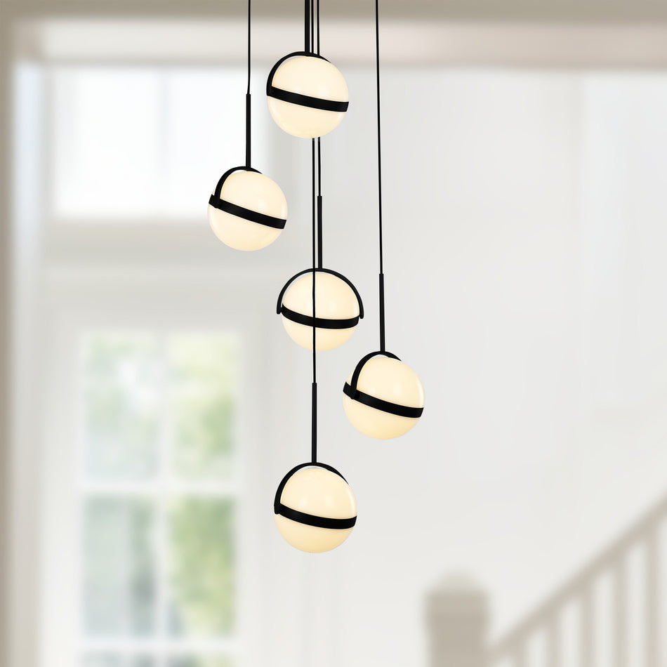 Globo 5 Head Matte Black LED Multi Pendant by ALORA