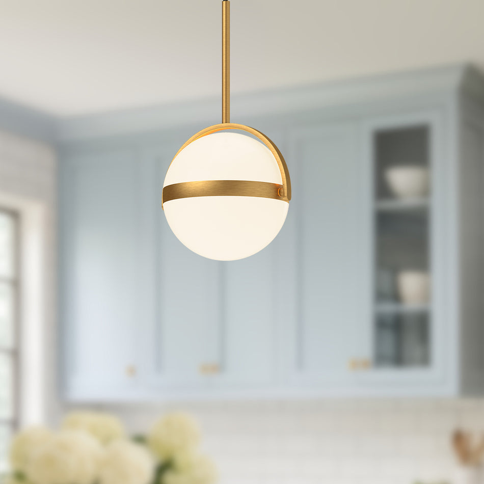 Globo 7-in Brushed Gold LED Pendant by ALORA
