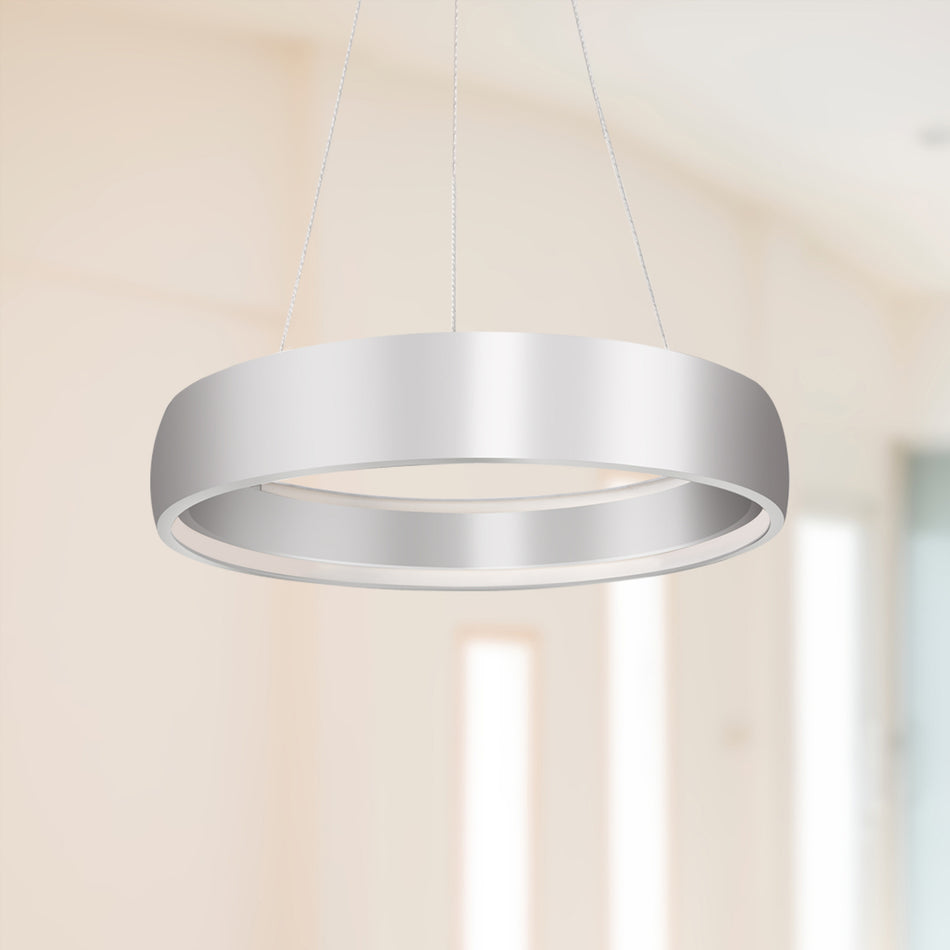 Halo 23-in Brushed Silver LED Pendant by KUZCO