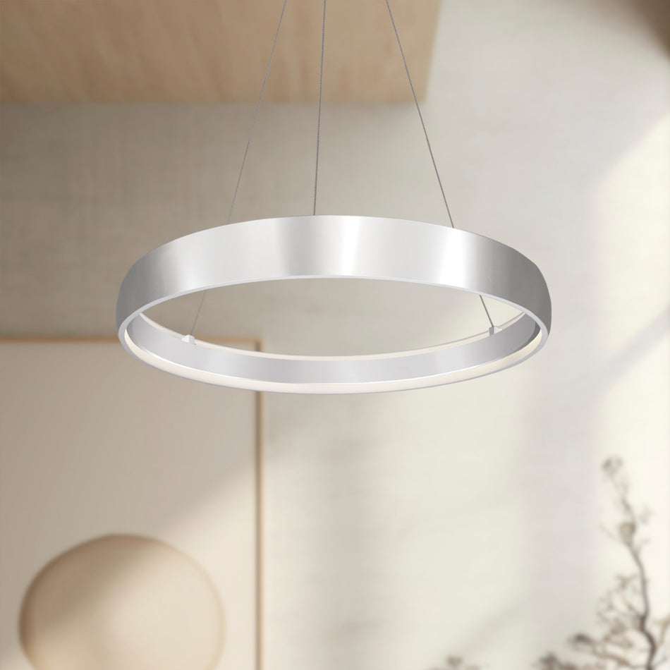 Halo 35-in Brushed Silver LED Pendant by KUZCO