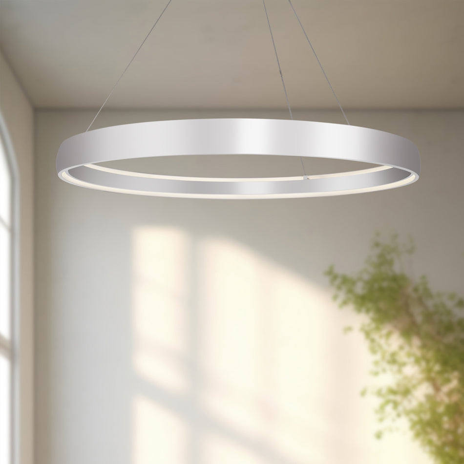 Halo 72-in Brushed Silver LED Pendant by KUZCO