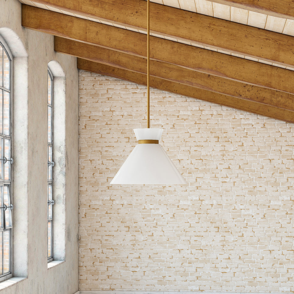 Halston 8-in Brushed Gold/Glossy Opal Glass 1 Light Pendant by ALORA MOOD