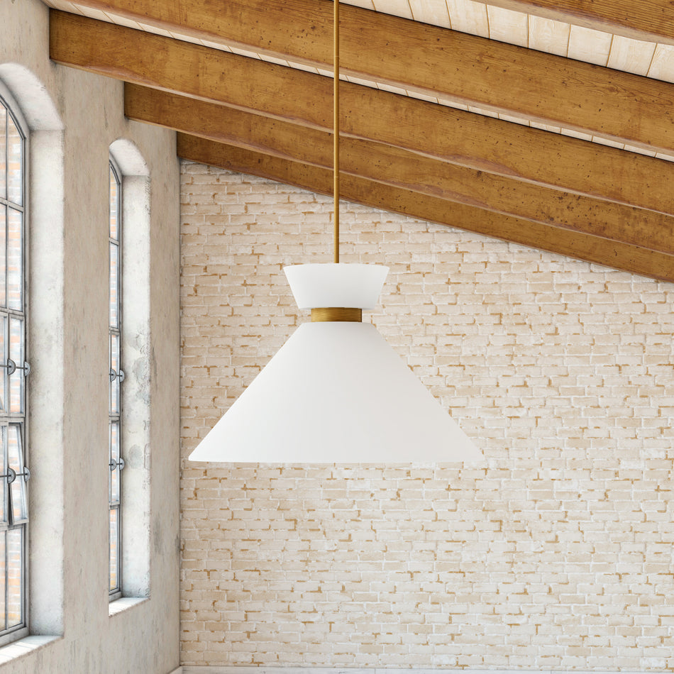 Halston 14-in Brushed Gold/Glossy Opal Glass 1 Light Pendant by ALORA MOOD