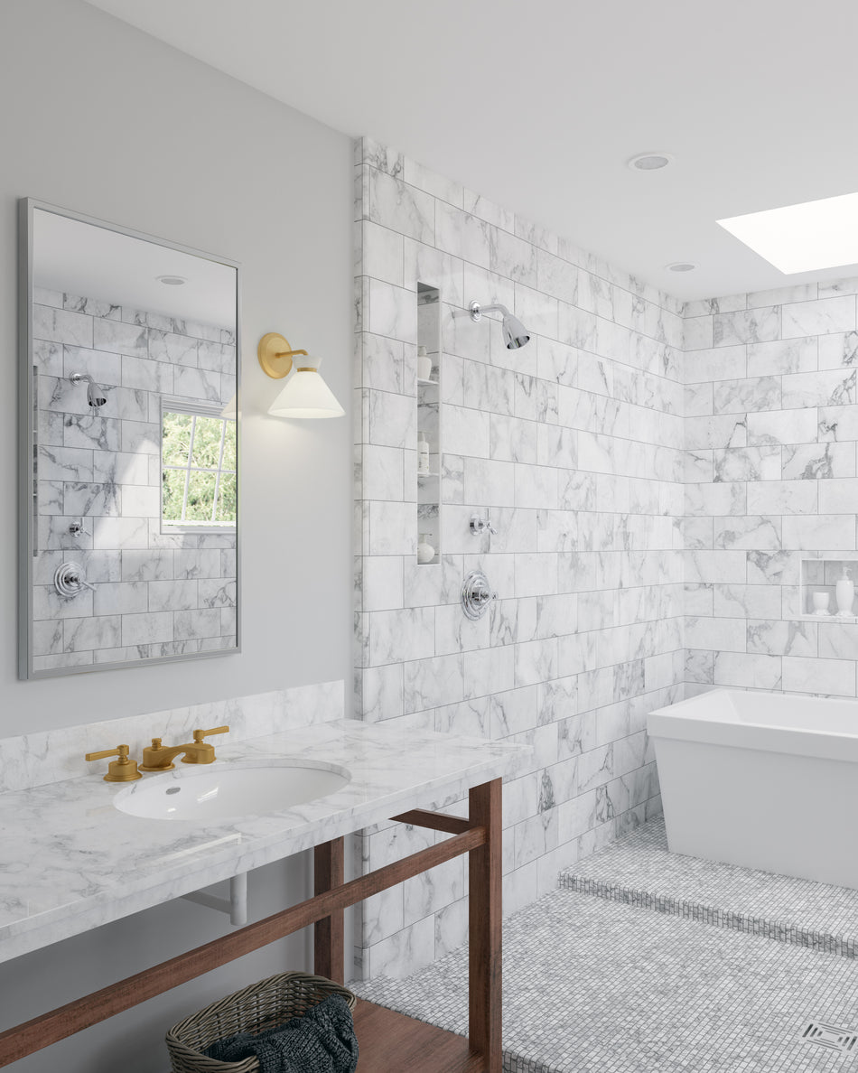 Halston 8-in Brushed Gold/Glossy Opal Glass 1 Light Wall/Vanity by ALORA MOOD