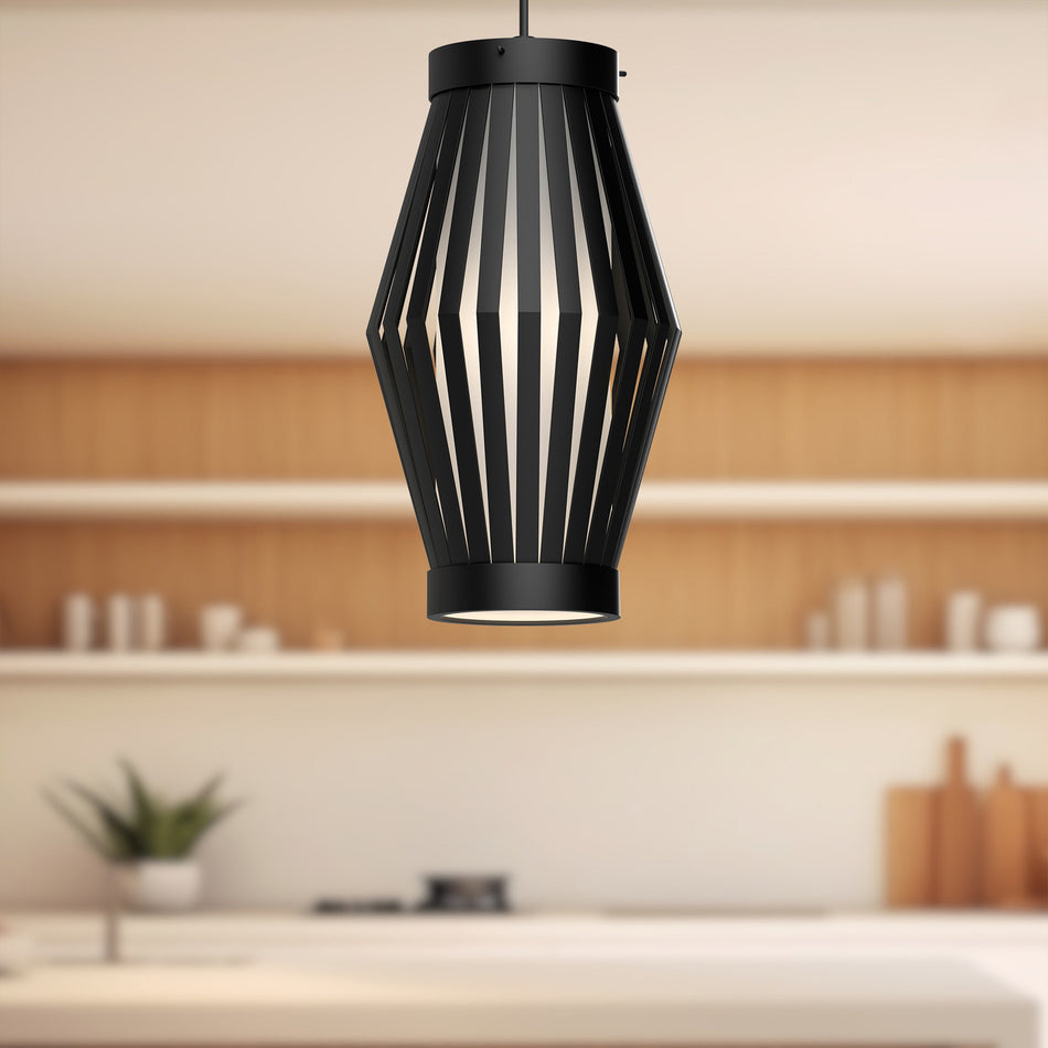 Hana 9-in Matte Black/Opal Matte Glass 1 Light Pendant by ALORA MOOD