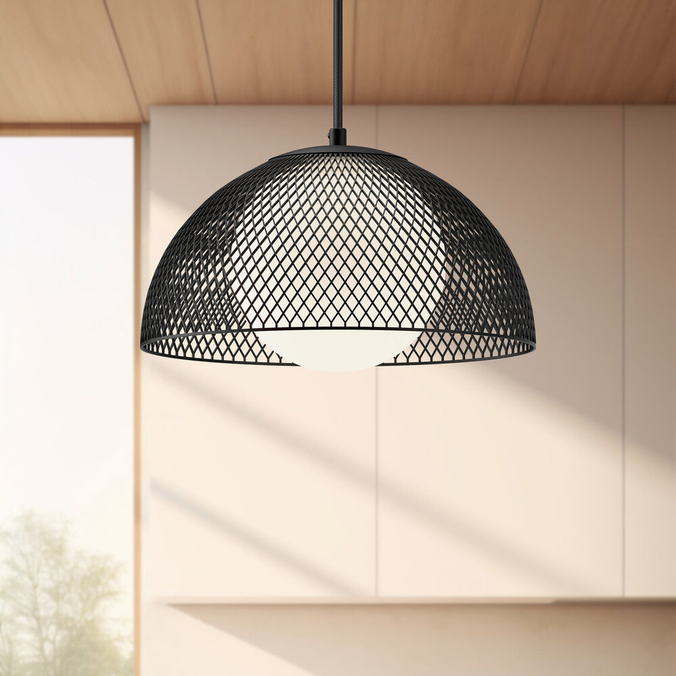 Haven 12-in Matte Black/Opal Matte Glass 1 Light Pendant by ALORA MOOD