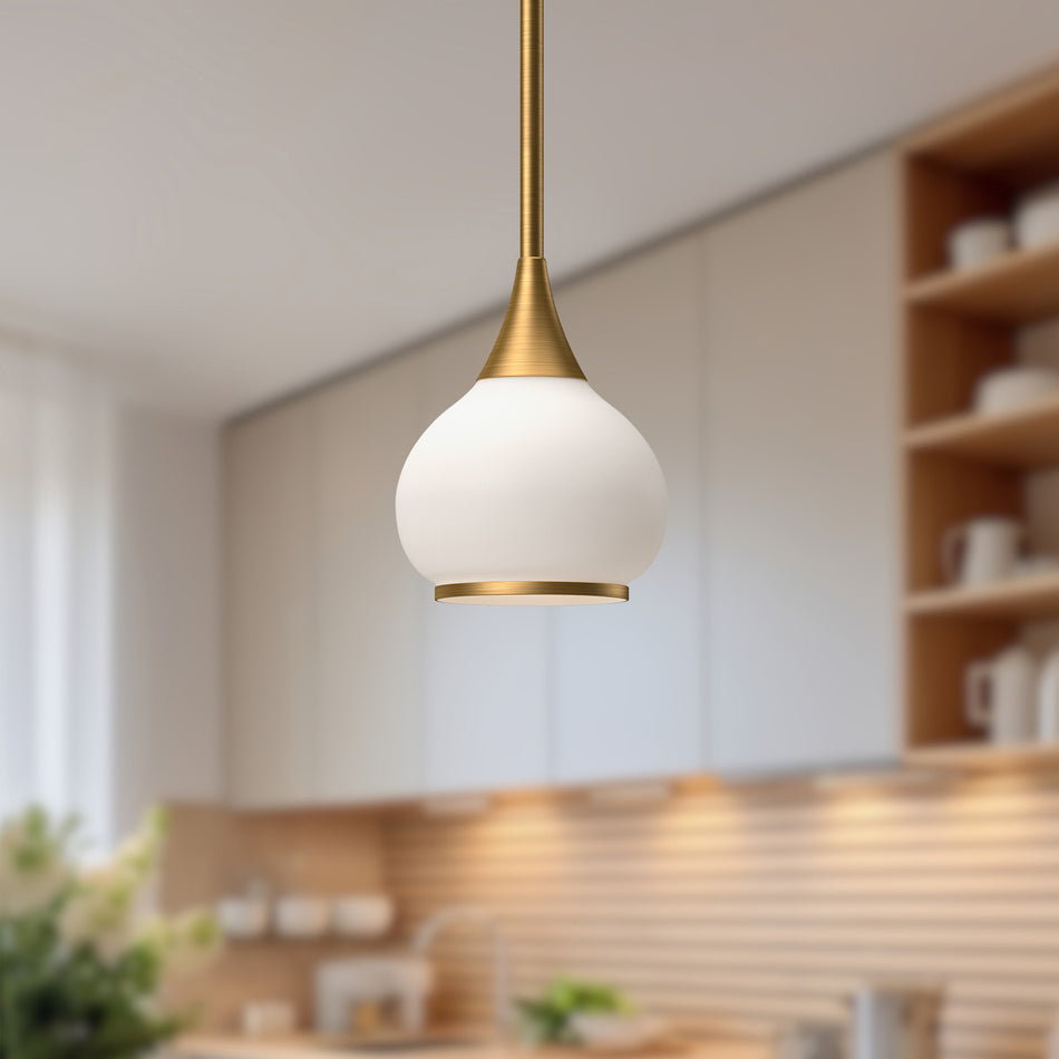 Hazel 6-in Aged Gold/Opal Matte Glass 1 Light Pendant by ALORA MOOD