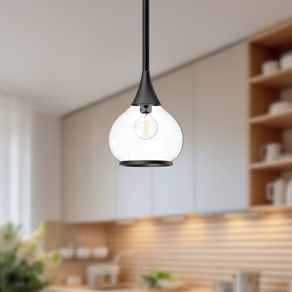 Hazel 6-in Clear Glass/Matte Black 1 Light Pendant by ALORA MOOD
