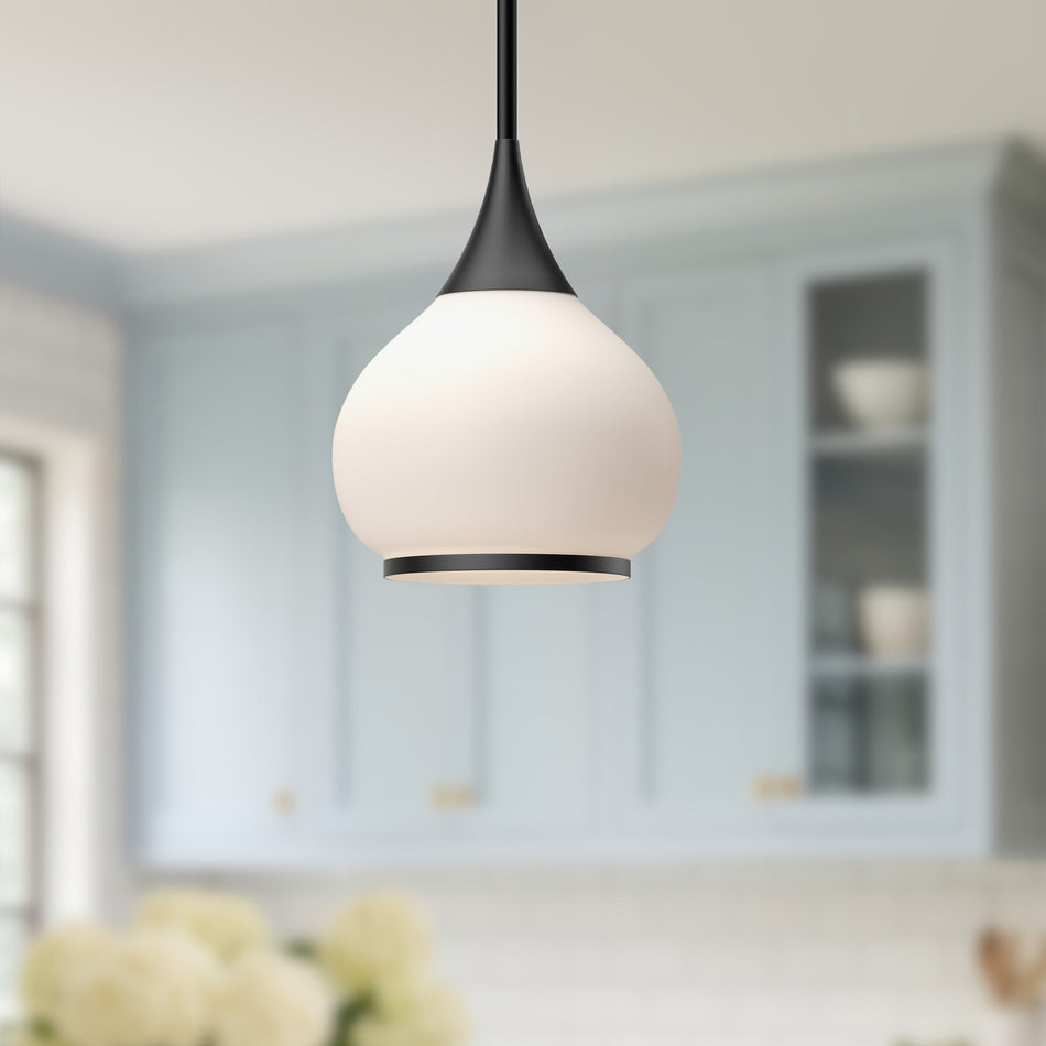 Hazel 10-in Matte Black/Opal Matte Glass 1 Light Pendant by ALORA MOOD