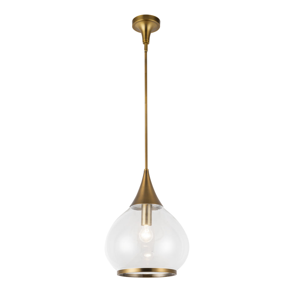 Hazel 14-in Aged Gold/Clear Glass 1 Light Pendant by ALORA MOOD
