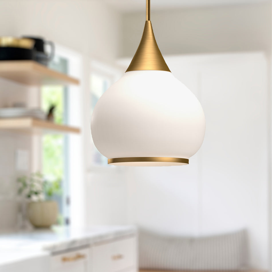 Hazel 14-in Aged Gold/Opal Matte Glass 1 Light Pendant by ALORA MOOD