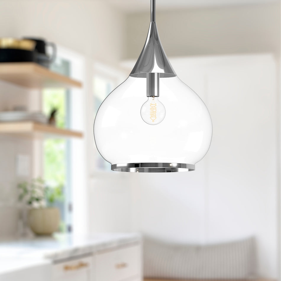 Hazel 14-in Chrome/Clear Glass 1 Light Pendant by ALORA MOOD