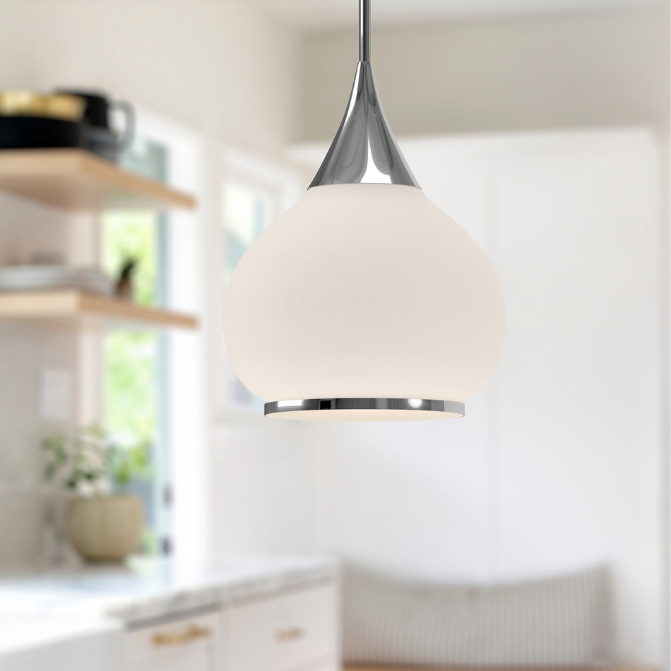 Hazel 14-in Chrome/Opal Matte Glass 1 Light Pendant by ALORA MOOD