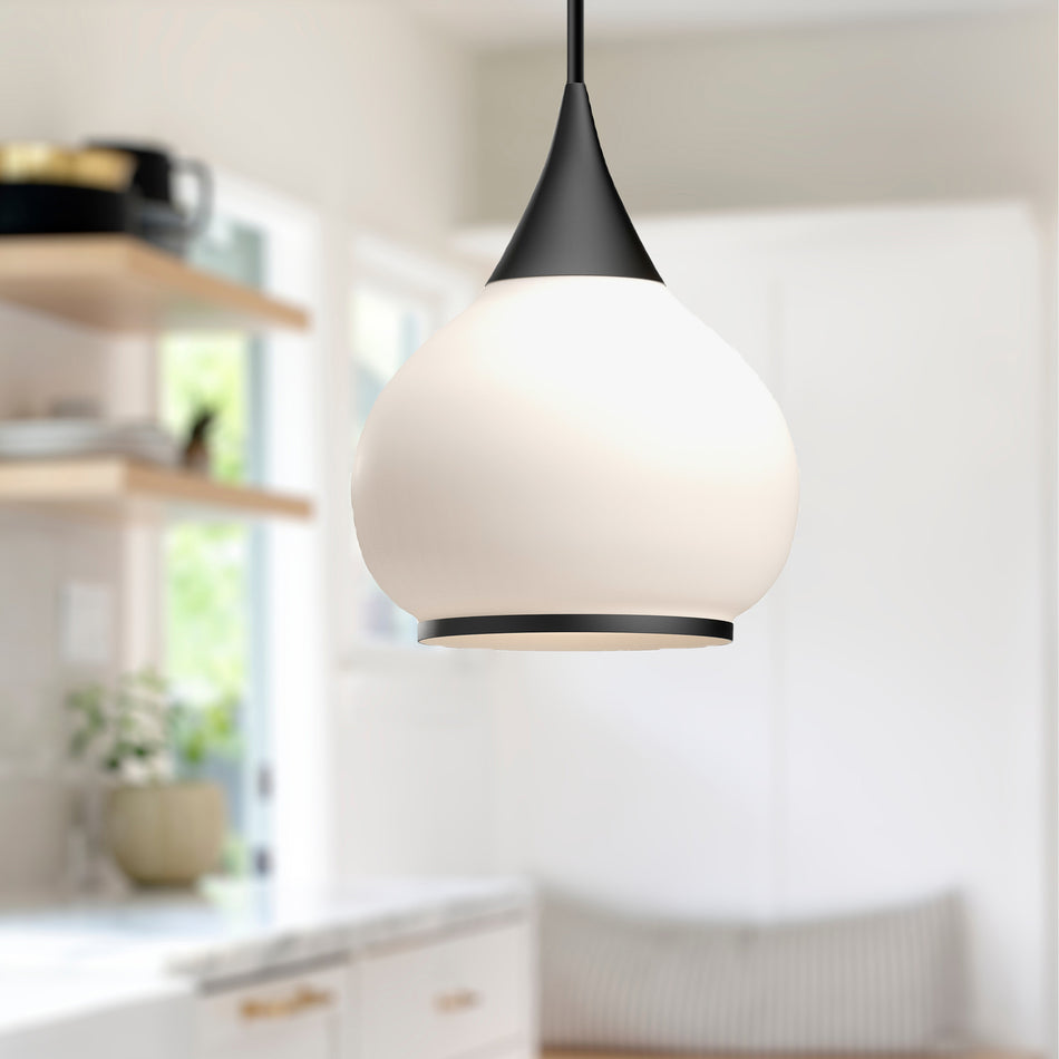 Hazel 14-in Matte Black/Opal Matte Glass 1 Light Pendant by ALORA MOOD