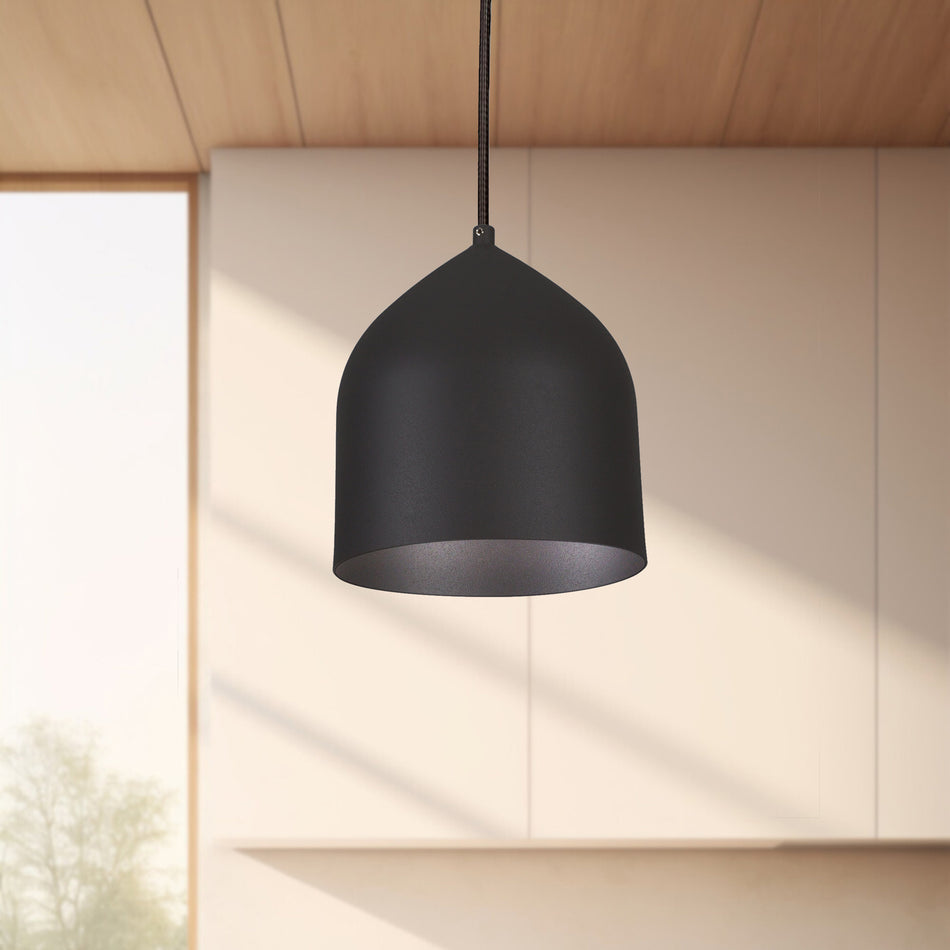 Helena 8-in Black/Black 1 Light Pendant by KUZCO