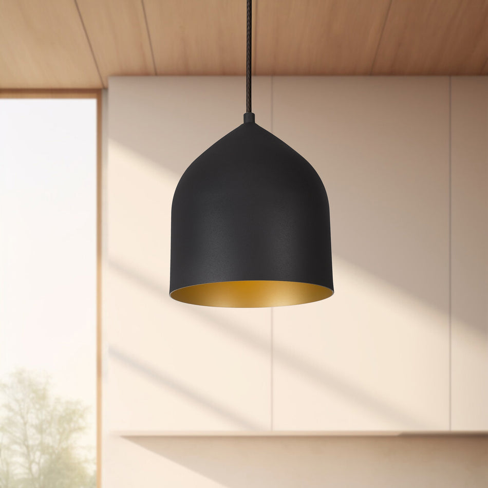 Helena 8-in Black/Gold 1 Light Pendant by KUZCO