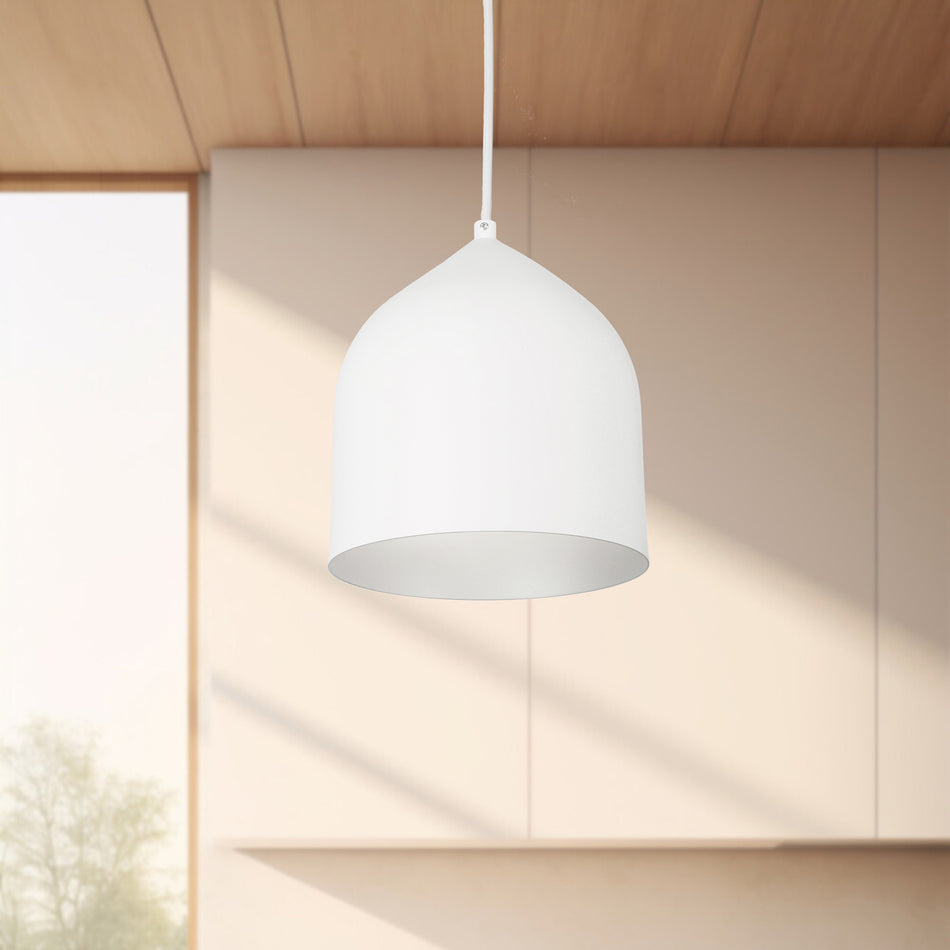 Helena 8-in White/Silver 1 Light Pendant by KUZCO