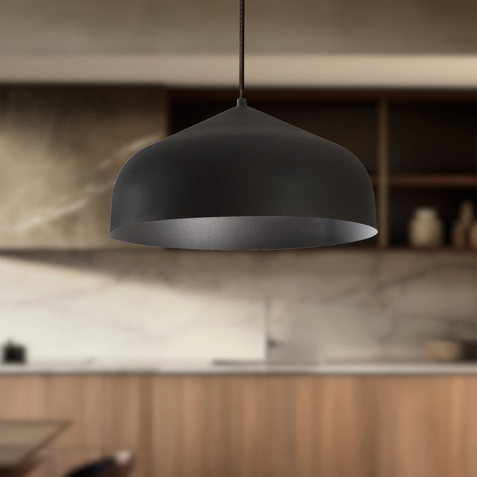 Helena 17-in Black/Black 1 Light Pendant by KUZCO