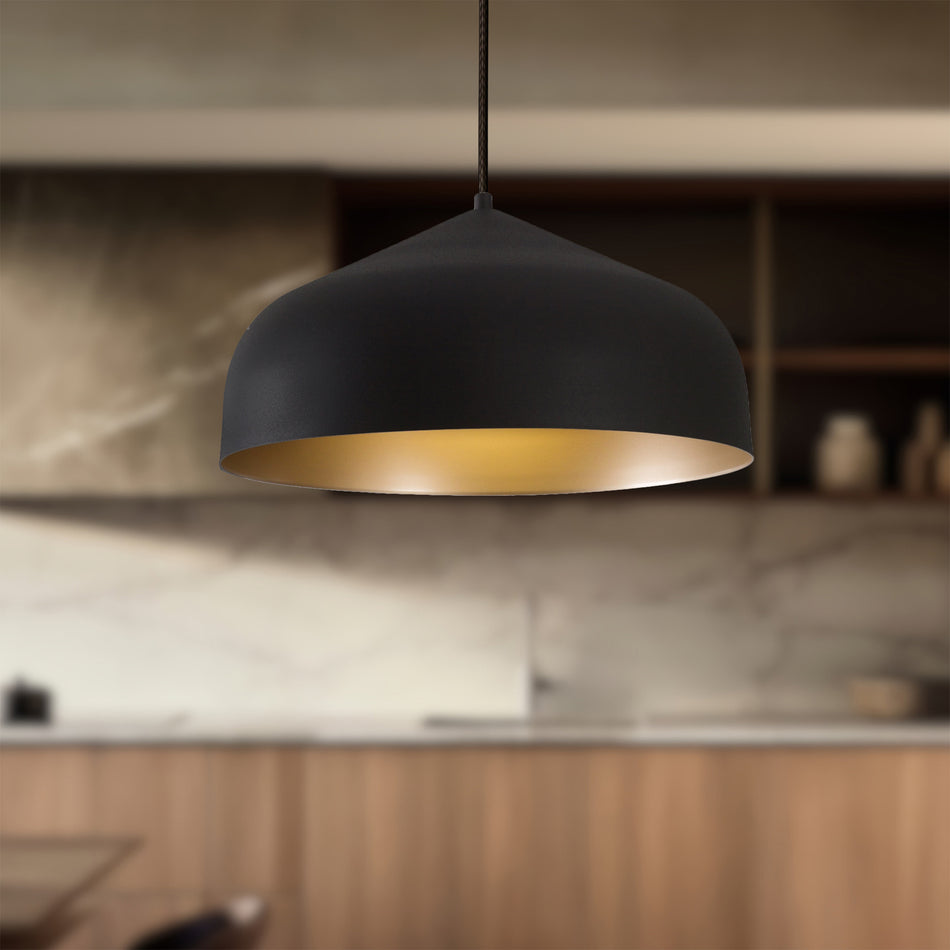 Helena 17-in Black/Gold 1 Light Pendant by KUZCO
