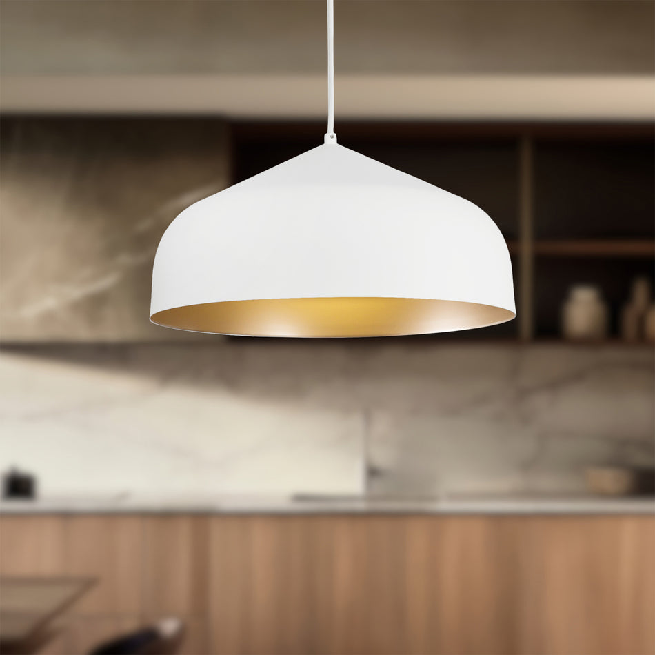 Helena 17-in White/Gold 1 Light Pendant by KUZCO