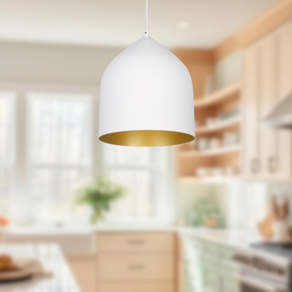 Helena 8-in White/Gold LED Pendant by KUZCO