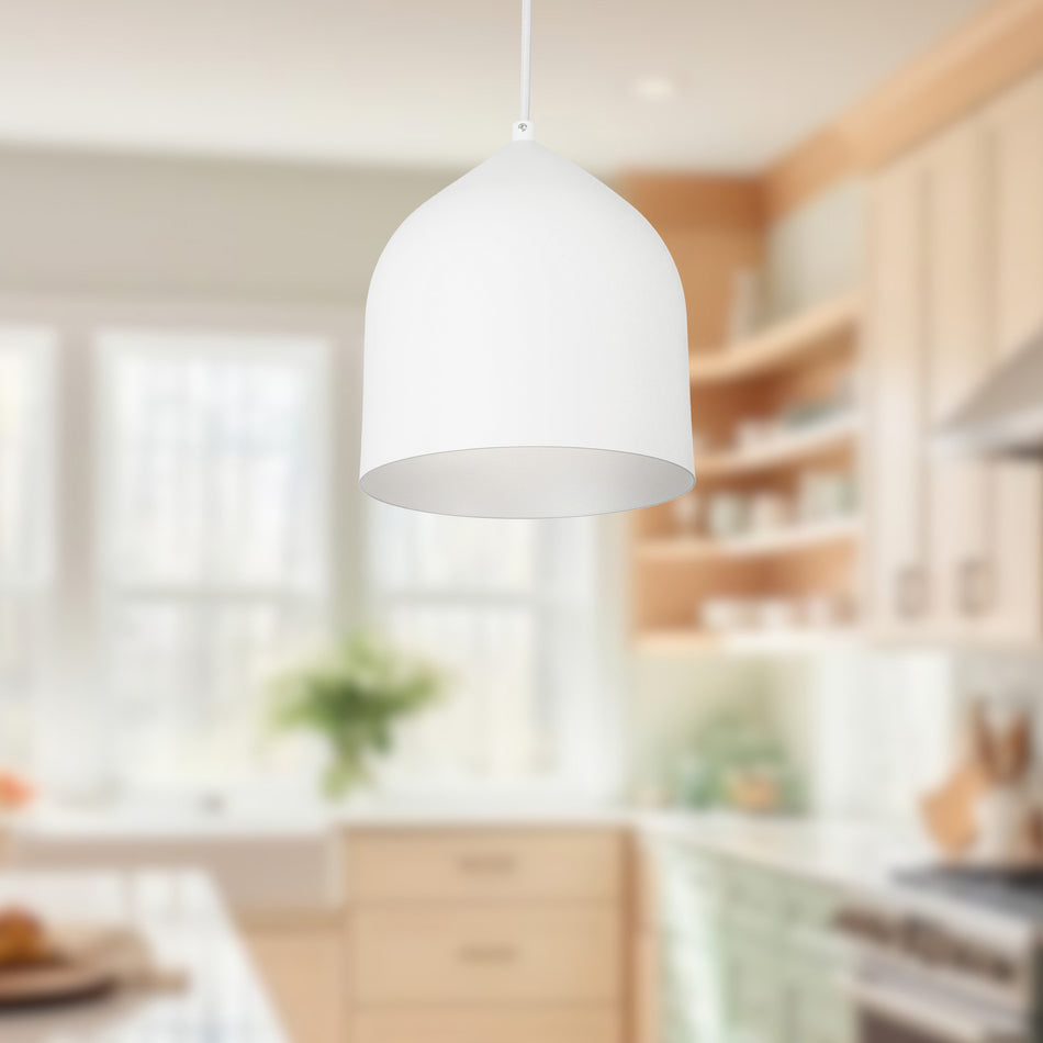 Helena 8-in White/Silver LED Pendant by KUZCO