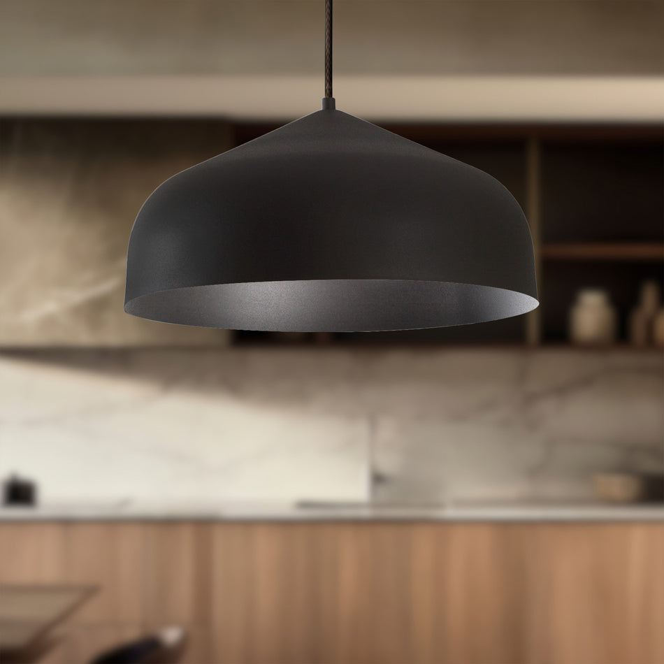 Helena 17-in Black/Black LED Pendant by KUZCO
