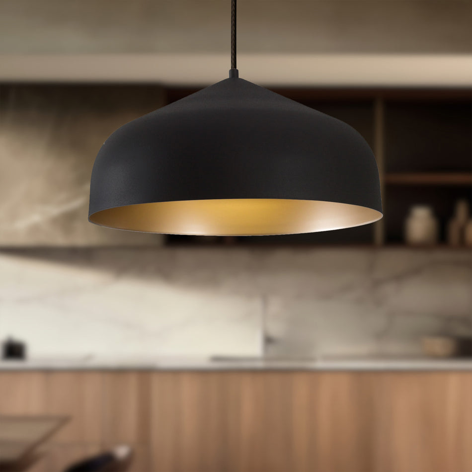 Helena 17-in Black/Gold LED Pendant by KUZCO