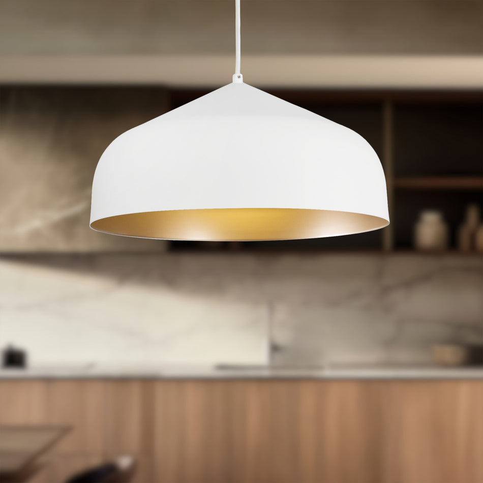 Helena 17-in White/Gold LED Pendant by KUZCO