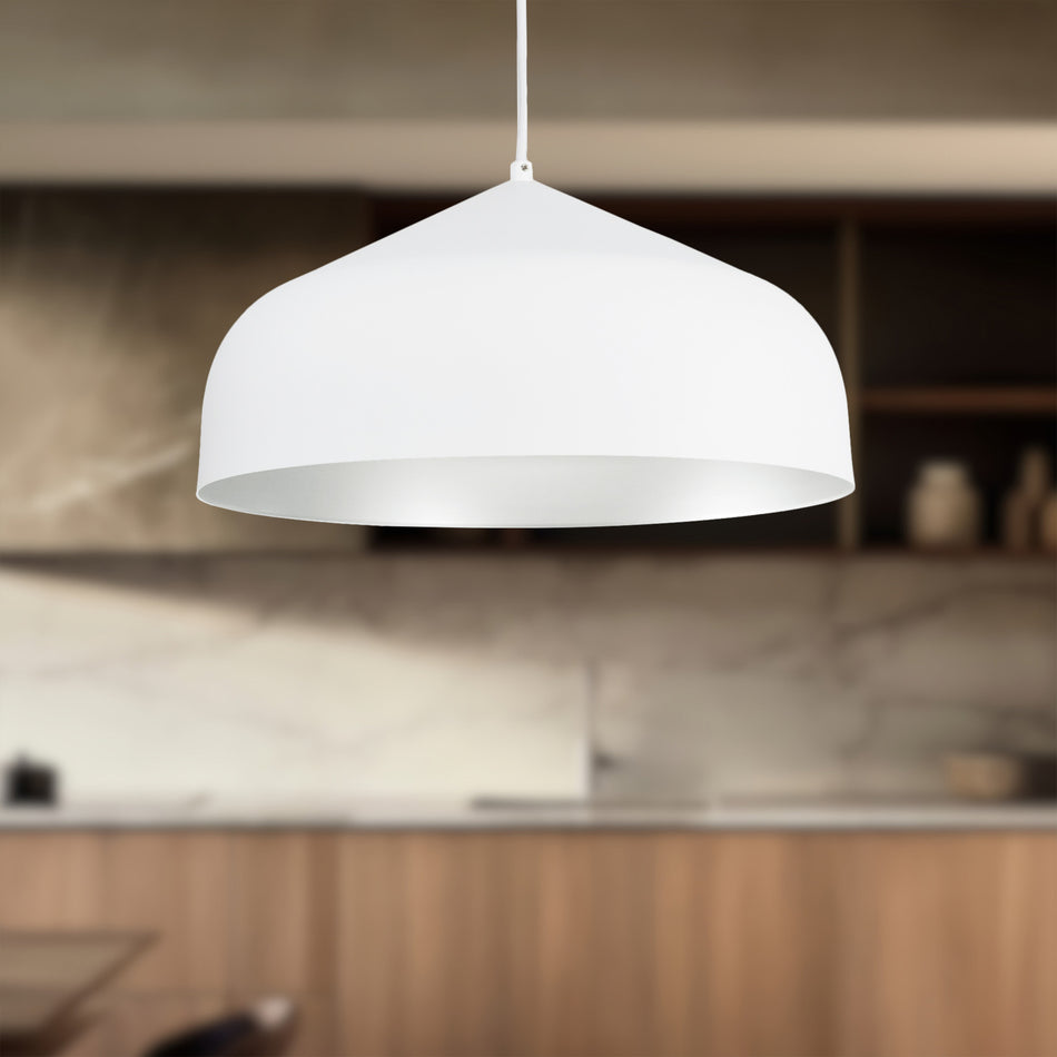Helena 17-in White/Silver LED Pendant by KUZCO