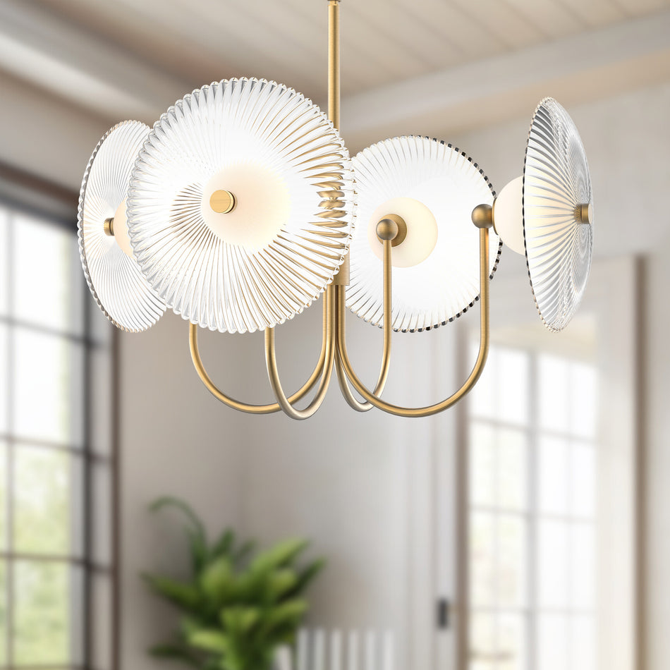 Hera 21-in Brushed Gold/Clear Ribbed Glass LED Pendant by ALORA MOOD