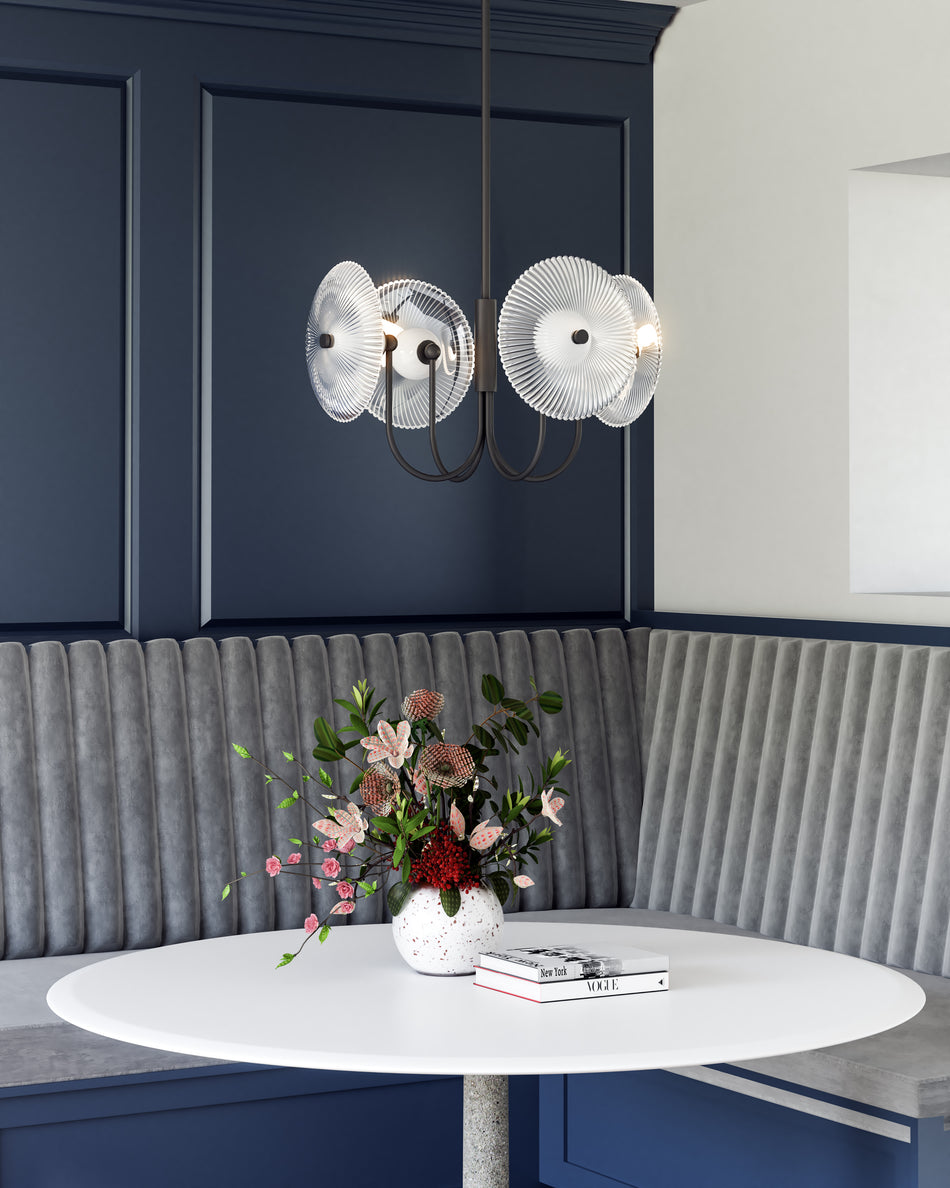 Hera 21-in Matte Black/Clear Ribbed Glass LED Pendant by ALORA MOOD