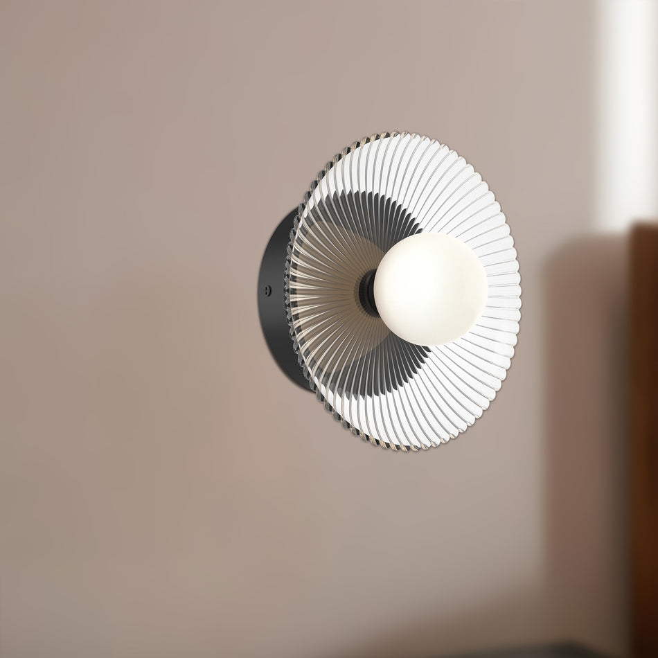 Hera 9-in Matte Black/Clear Ribbed Glass LED Wall/Vanity by ALORA MOOD