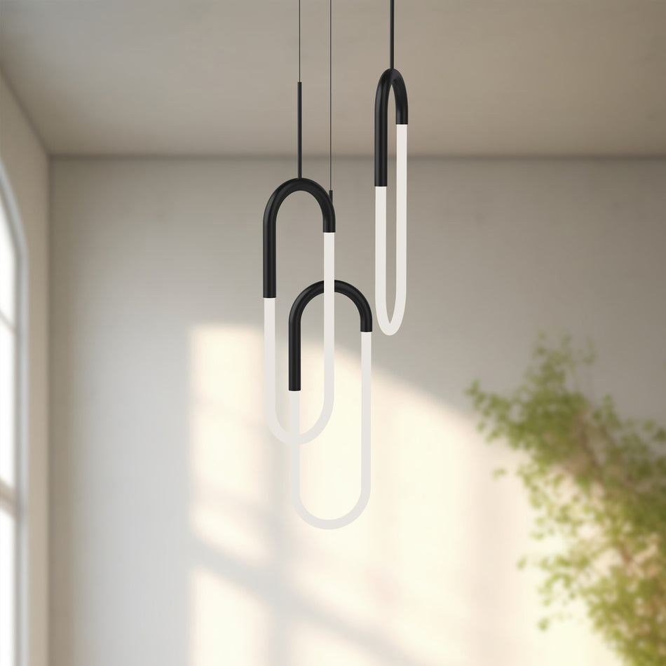 Huron 3 Head Black LED Multi Pendant by KUZCO
