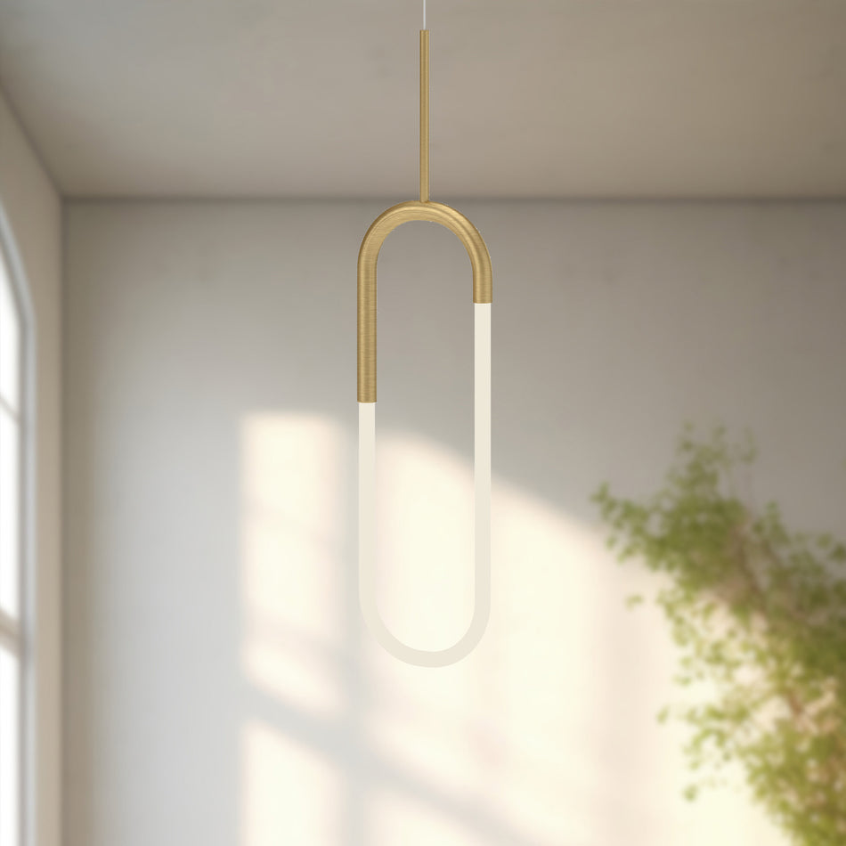 Huron 8-in Brushed Gold LED Pendant by KUZCO