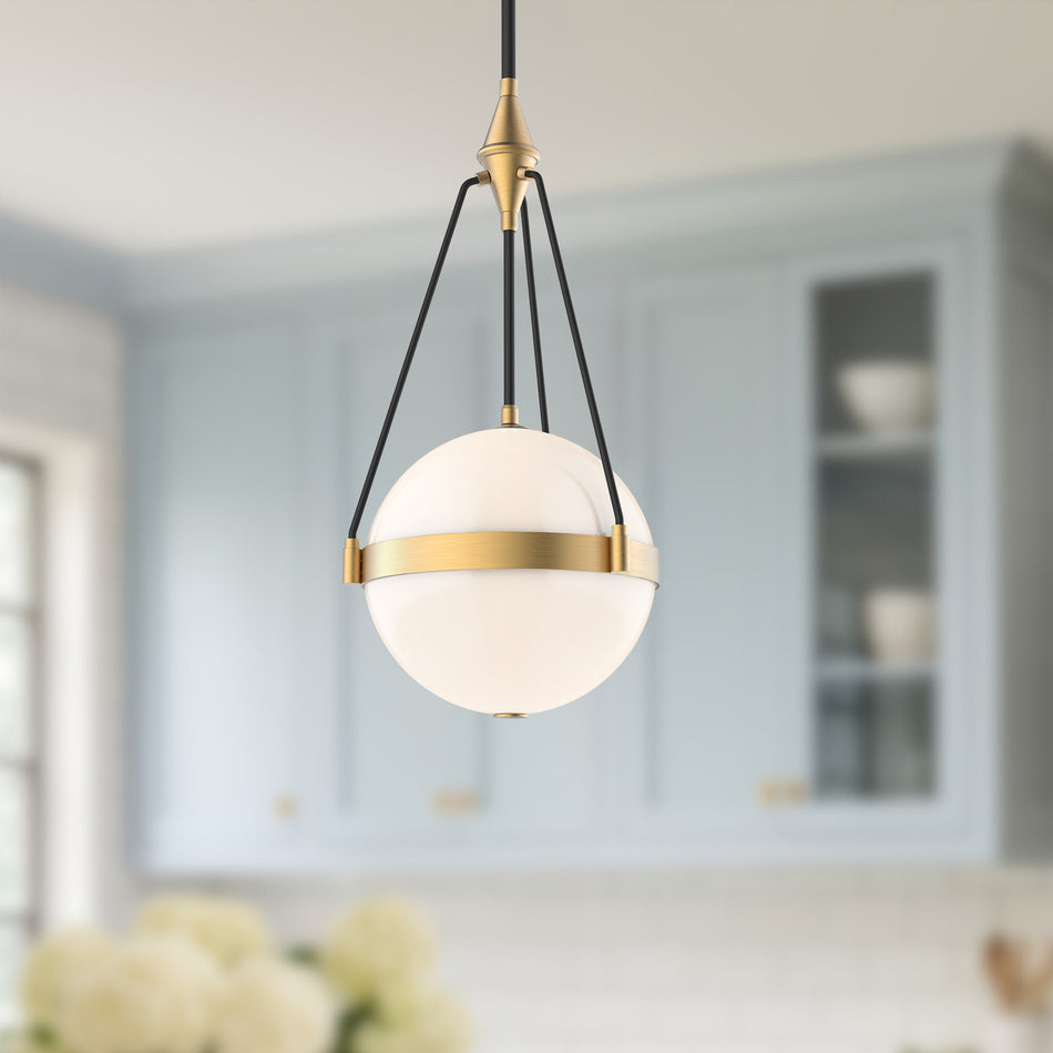 Harmony 14-in Brushed Gold/Glossy Opal Glass 3 Lights Pendant by ALORA MOOD