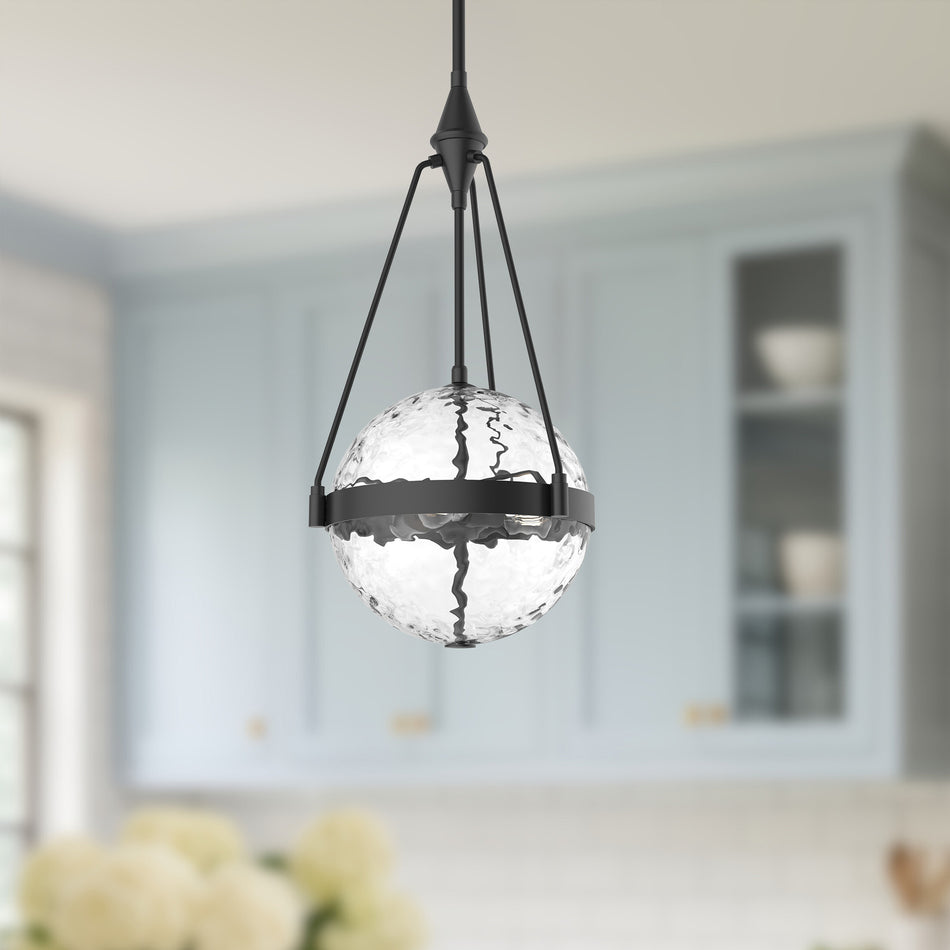 Harmony 14-in Matte Black/Clear Water Glass 3 Lights Pendant by ALORA MOOD