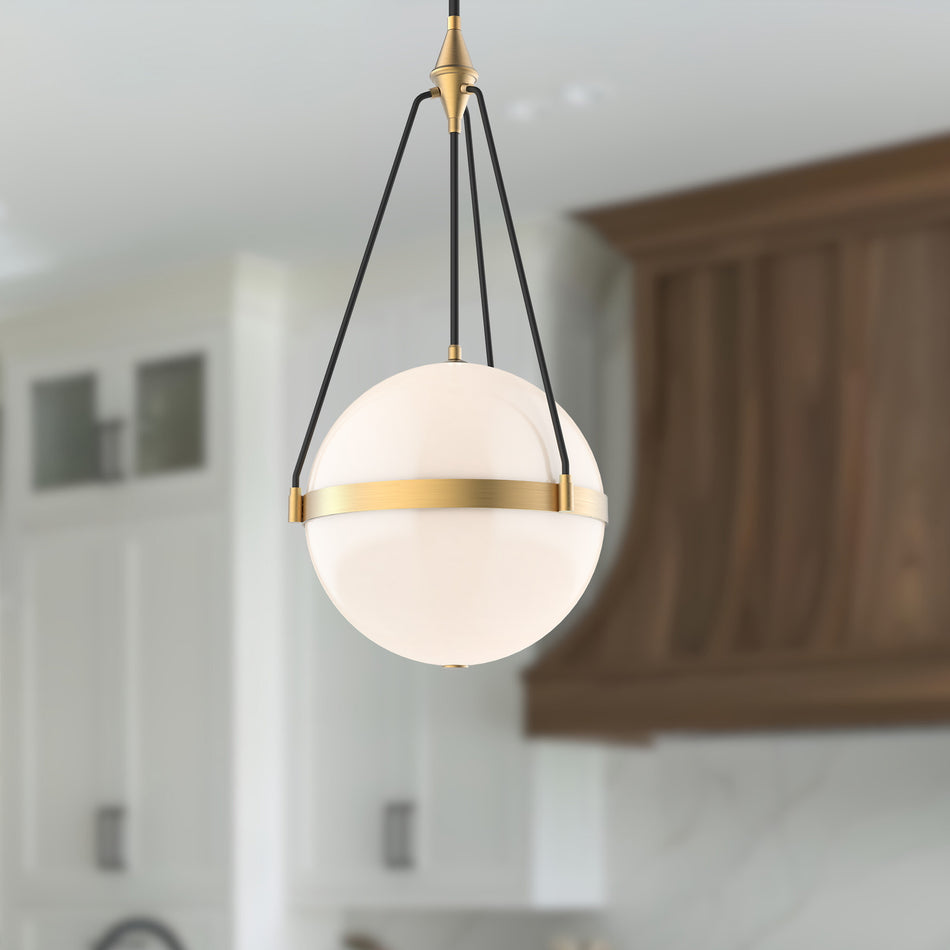 Harmony 18-in Brushed Gold/Glossy Opal Glass 4 Lights Pendant by ALORA MOOD