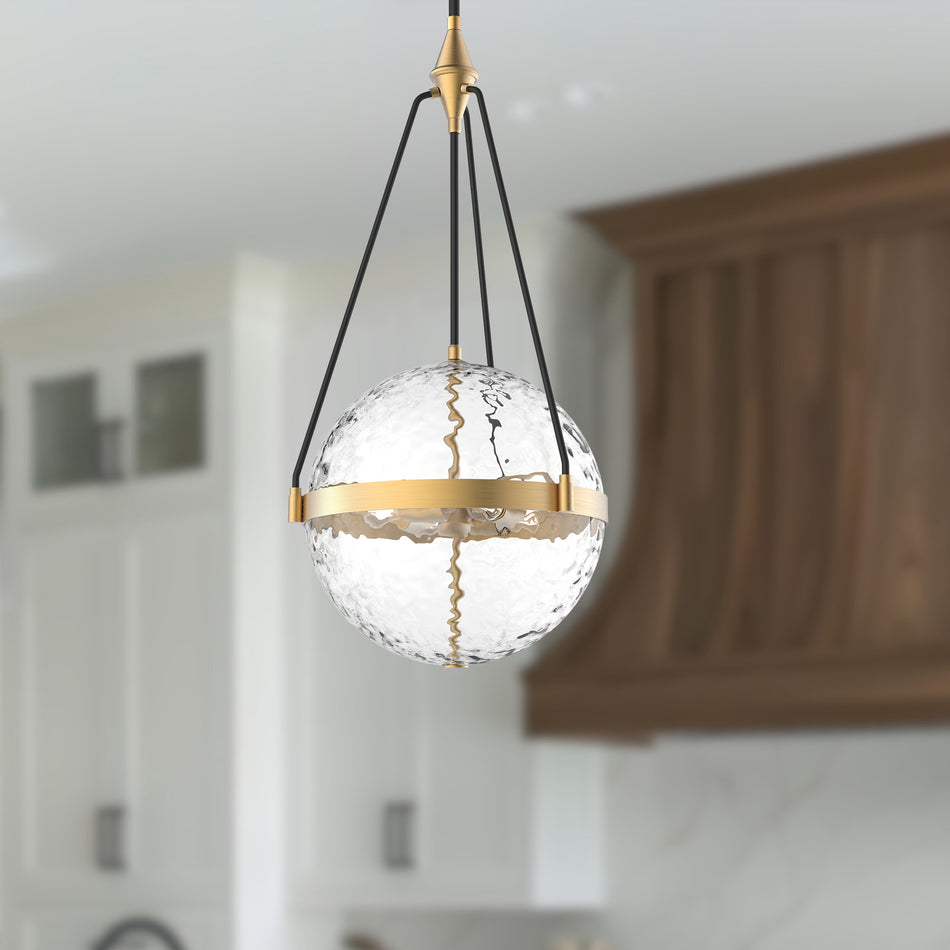 Harmony 18-in Brushed Gold/ Clear Water Glass 4 Lights Pendant by ALORA MOOD
