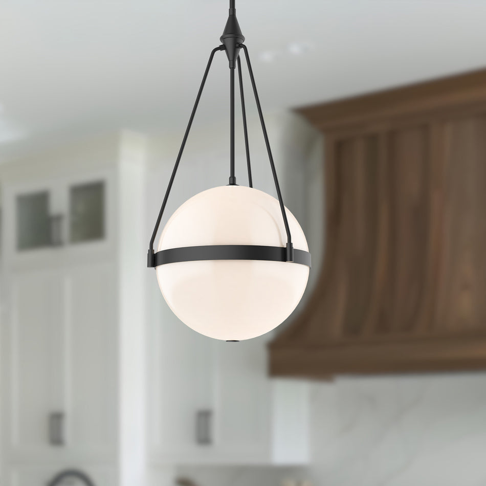 Harmony 18-in Matte Black/Glossy Opal Glass 4 Lights Pendant by ALORA MOOD
