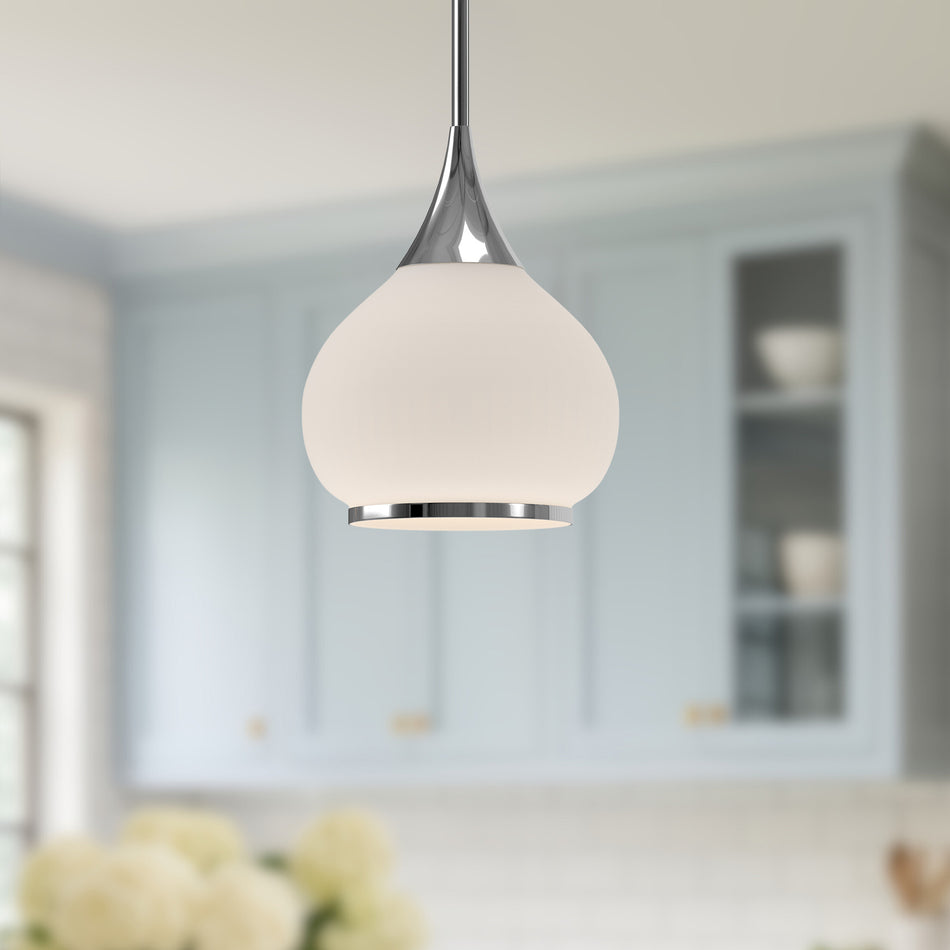 Hazel 10-in Chrome/Opal Matte Glass 1 Light Pendant by ALORA MOOD