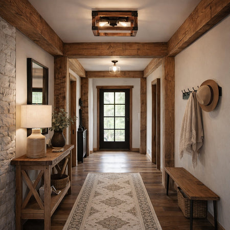 Moss square wooden rustic Flush Mount with 2 lightbulbs by Canarm