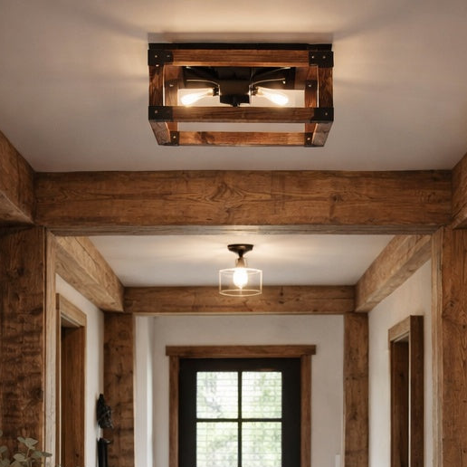 Moss square black&wood rustic Flush Mount with 2 lightbulbs by Canarm