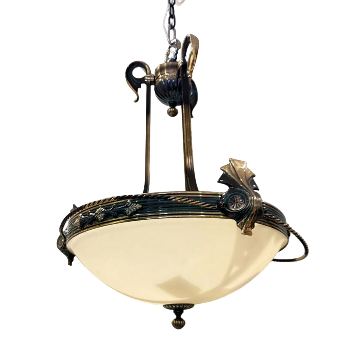 Bronze chandelier fixture with intricate design